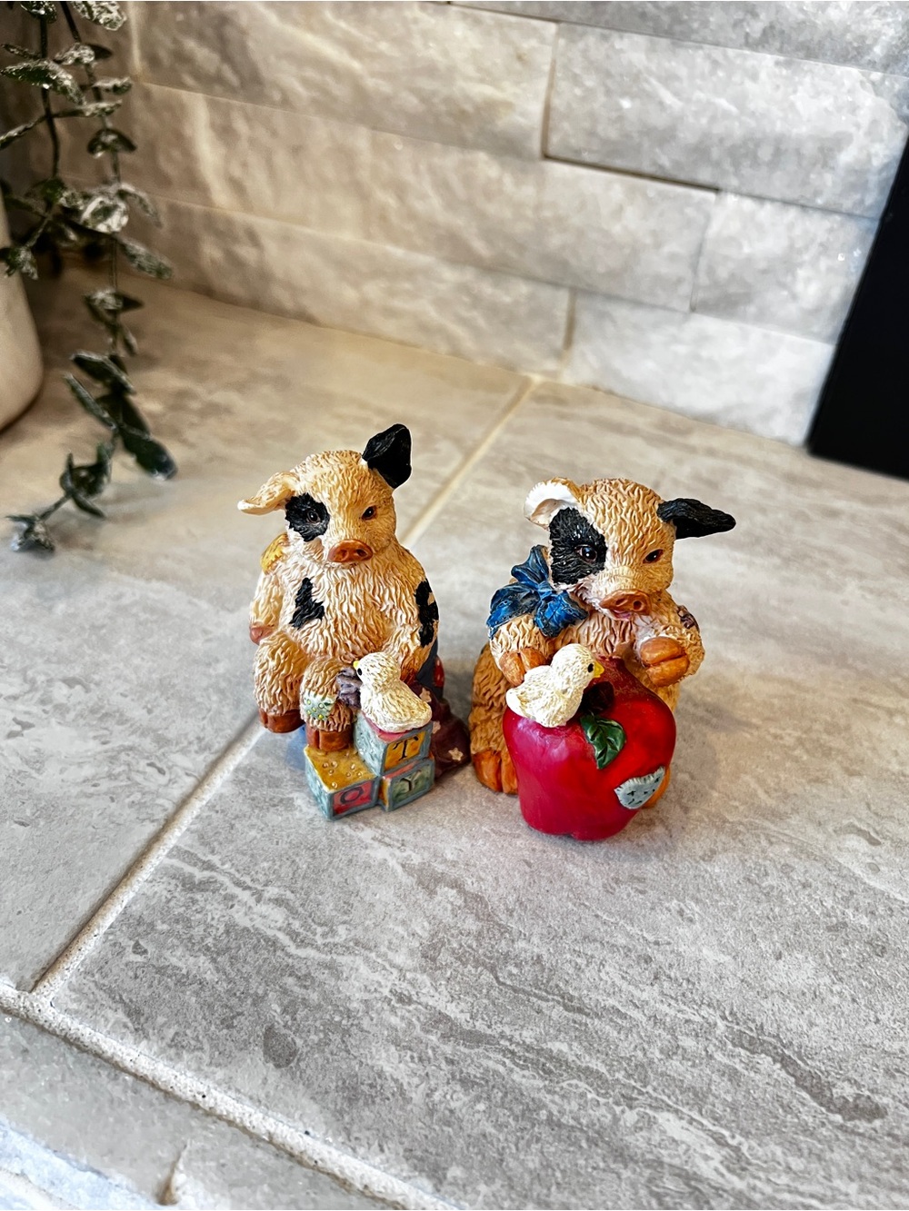 Whimsical Pig Figurines Set of 2 Farmhouse Cottagecore Decor